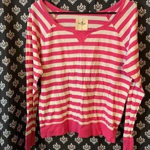 Pink and white striped sweater.
